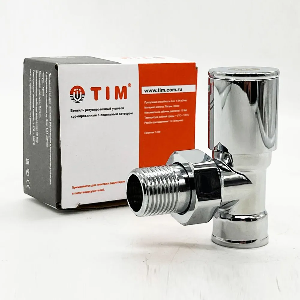 Регулирующий клапан для радиатора угловой хромированный 1/2" TIM ZEISSLER