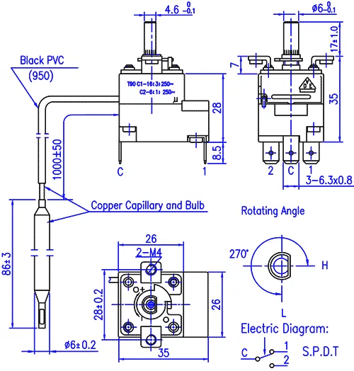 Термостат 1 фаза 24А 0-90С капиллярный УралПром терморегулятор для электрического котла