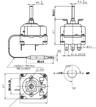 Терморегулятор для котлов ЭВПМ 3 фазы 16А 30-90С капиллярный УралПром SELEK
