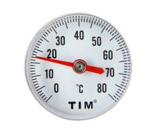 Термометр биметаллический 1/4 TIM 0-80С Ø 36 мм погружной гильза 20 мм