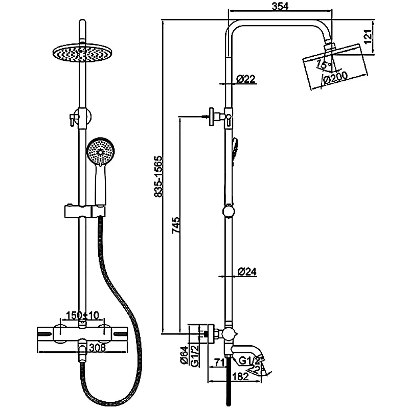 Душевая система с термостатическим смесителем и тропическим душем хром Accona A83305