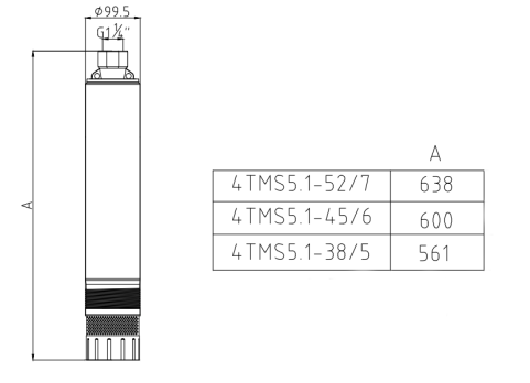 Скважинный колодезный насос PUMPMAN 4" 4TMS5.1-38/5 многоступенчатый  макс.напор 38 м расход 85 л/м (5,1м^3) с кабелем
